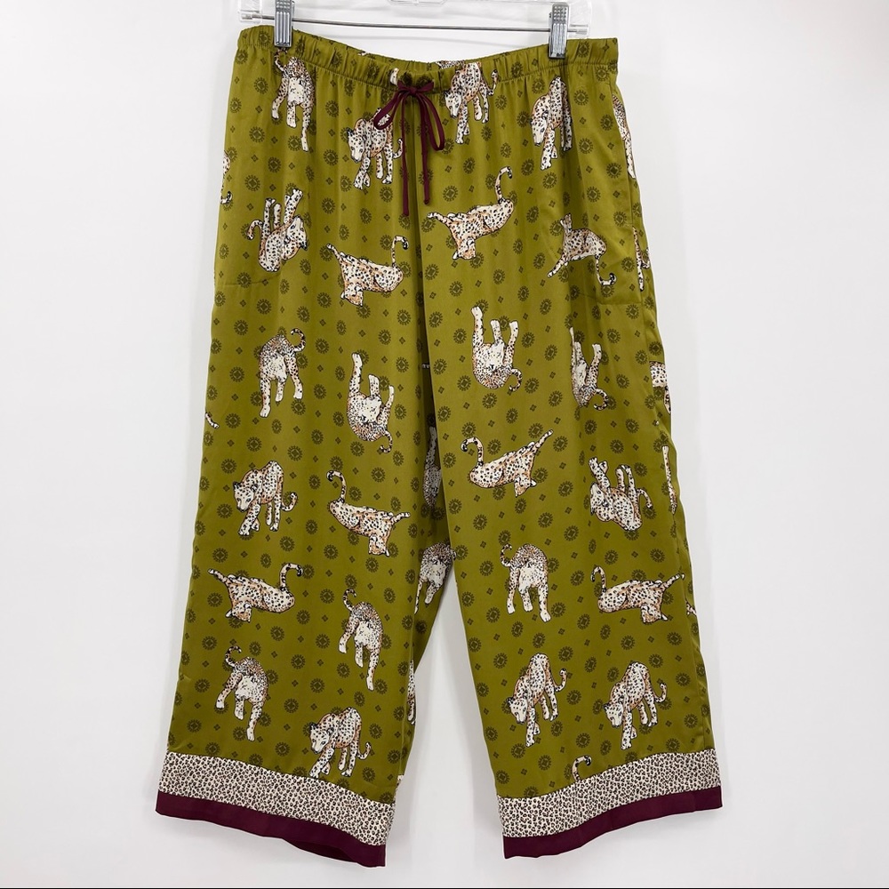 Room Service Olive Green Leopard Print Lounge Pajama Pants will also fit a med - Picture 2 of 7